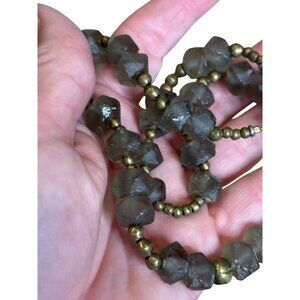 Vintage-Style Gray & Gold Beaded Necklace With Toggle Clasp 24-Inch Handmade Sta